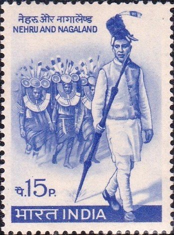 Nehru leading Naga tribesmen
