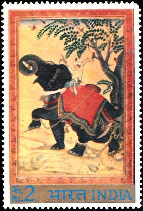 576 Chained Elephant, by Zain-al-Abidin, 16th century [Indian Miniature Painting]