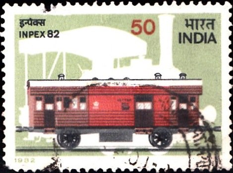 RMS Van in Vintage Composite Rail Coach & Silhouette of Steam Locomotive 