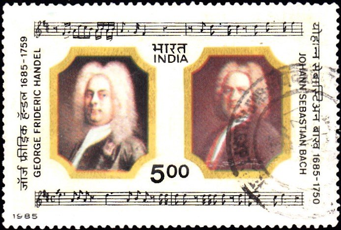 1024-george-frideric-handel-johann-sebastian-bach-india-stamp-1985