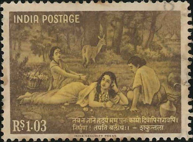 Shakuntala writing letter to King Dushyanta